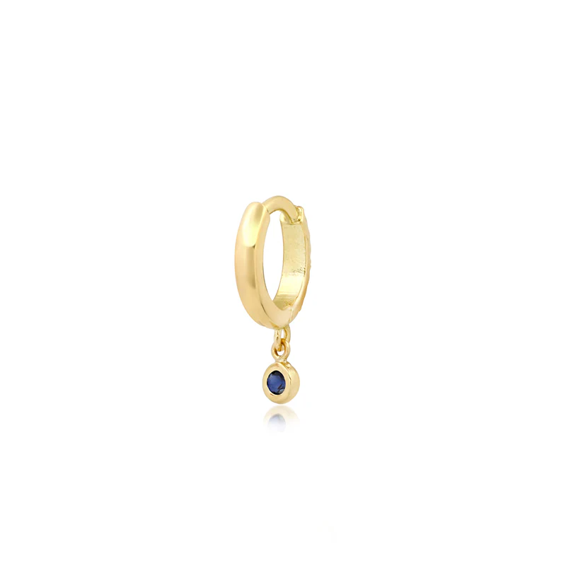 Diamond Huggies with Mini Blue Sapphire Bezel Drop - Image 4