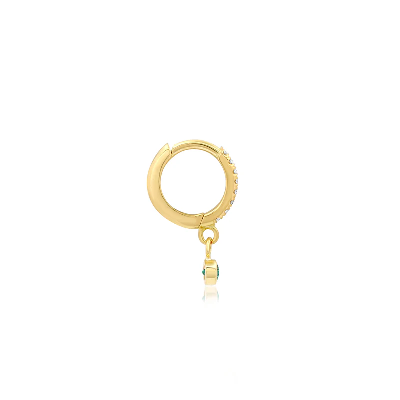 Diamond Huggies with Mini Emerald Bezel Drop - Image 3