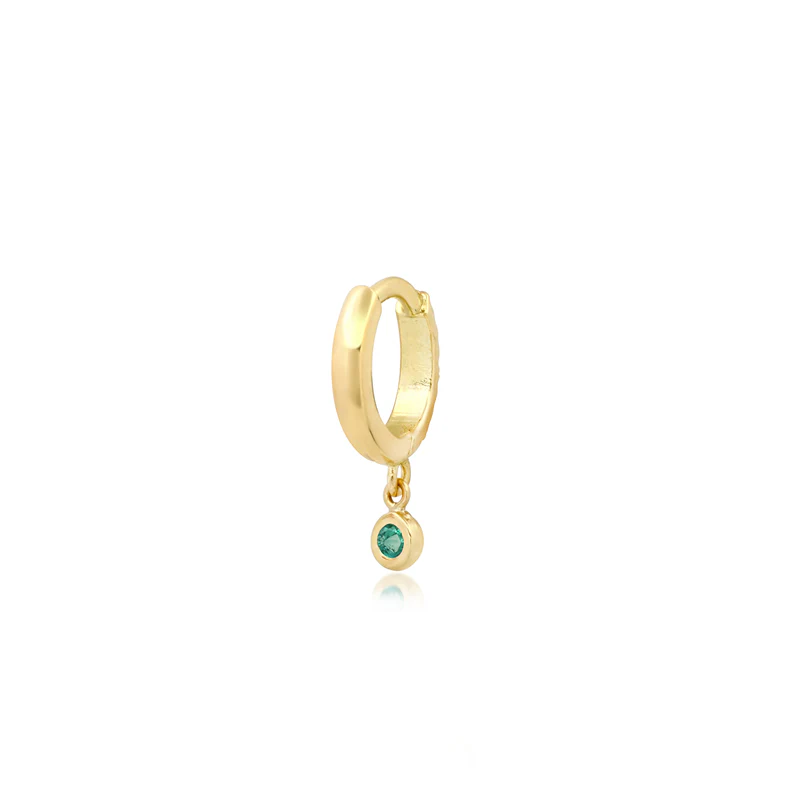 Diamond Huggies with Mini Emerald Bezel Drop - Image 4