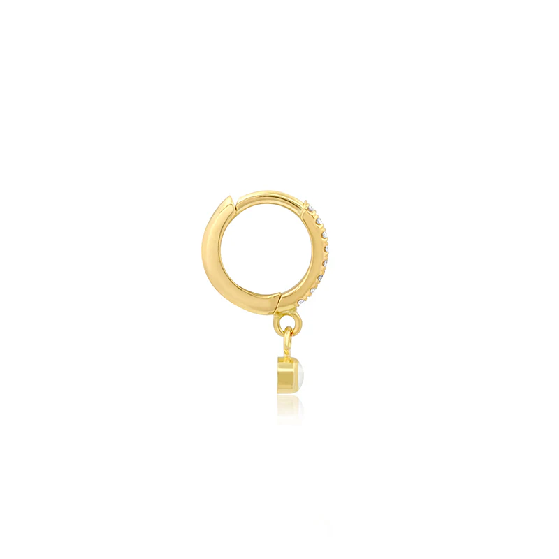 Diamond Huggies with Mini Pearl Bezel Drop - Image 3