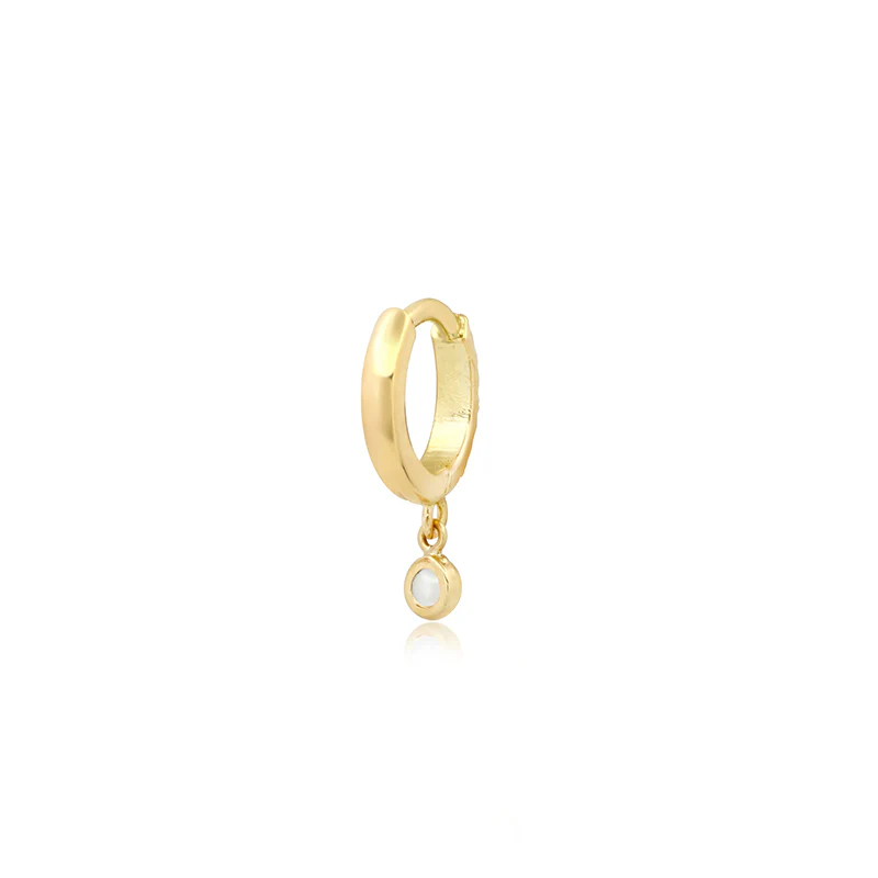 Diamond Huggies with Mini Pearl Bezel Drop - Image 4
