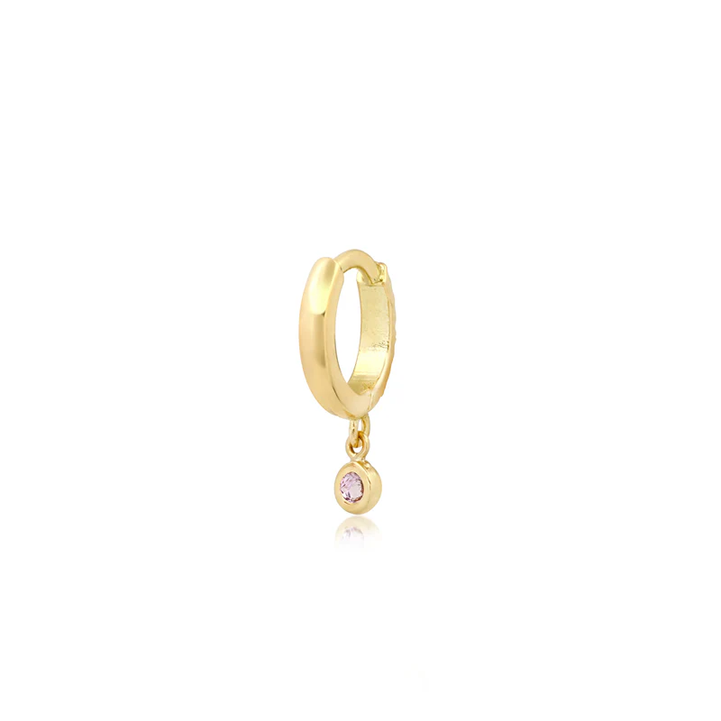 Diamond Huggies with Mini Pink Sapphire Bezel Drop - Image 4