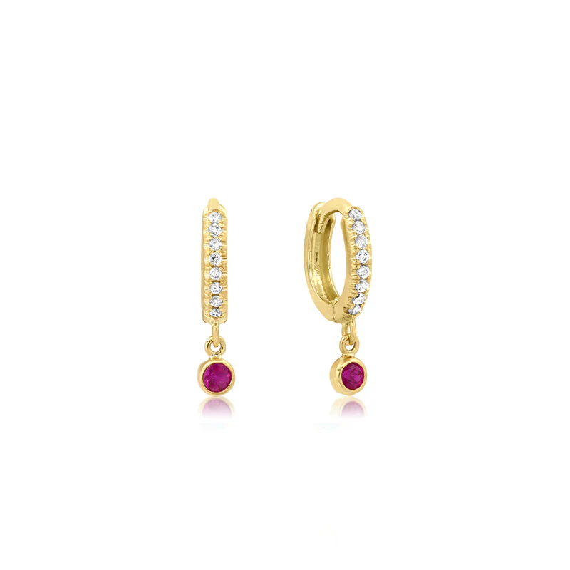 Diamond Huggies with Mini Ruby Bezel Drop - Image 2