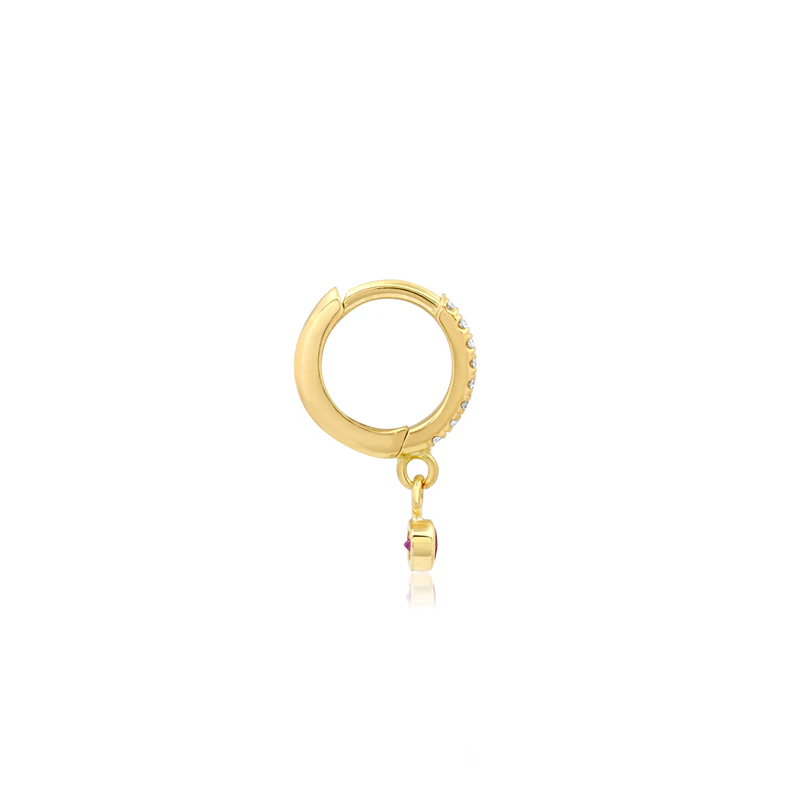 Diamond Huggies with Mini Ruby Bezel Drop - Image 3
