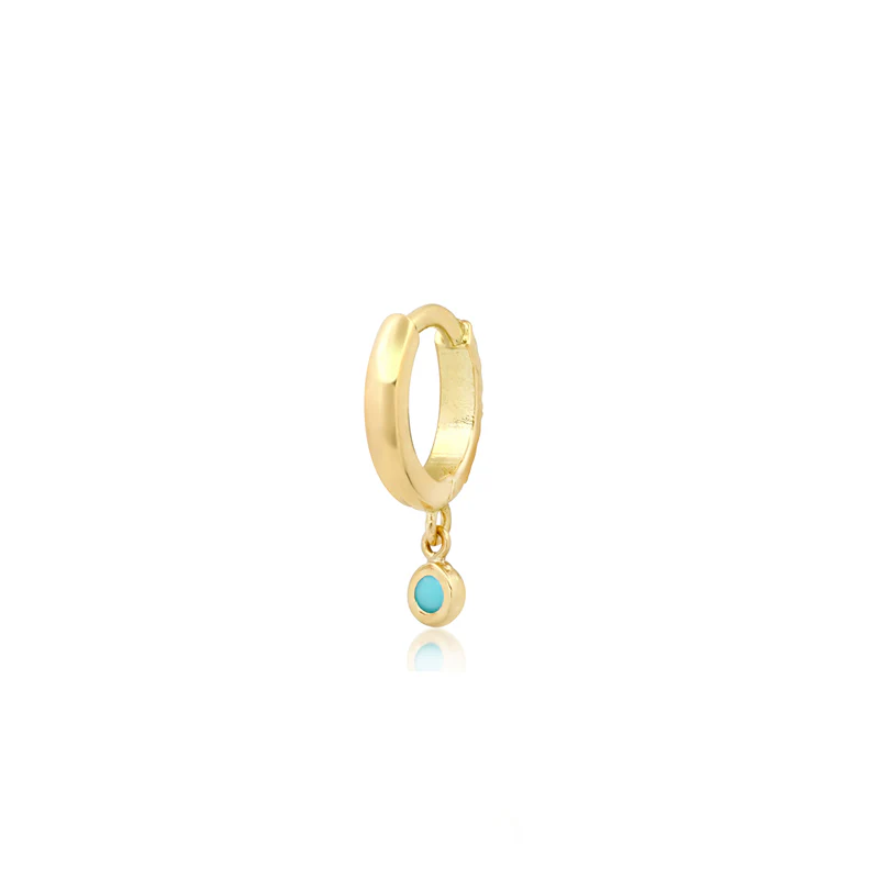 Diamond Huggies with Mini Turquoise Bezel Drop - Image 4