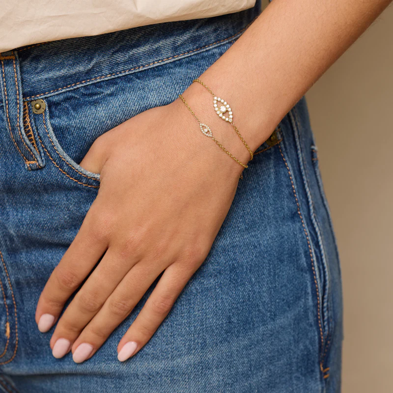 Mini Diamond Open Evil Eye Bracelet - Image 3