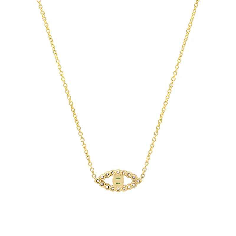 Mini Diamond Open Evil Eye Necklace with Emerald Center - Image 2