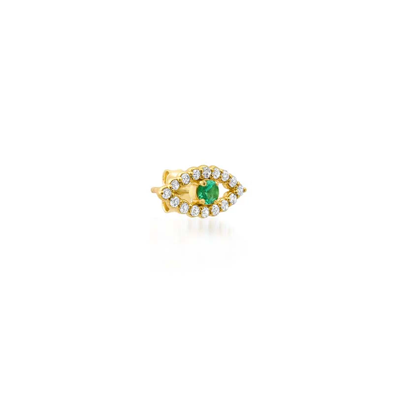 Diamond Mini Open Evil Eye Studs with Emerald Center - Image 2