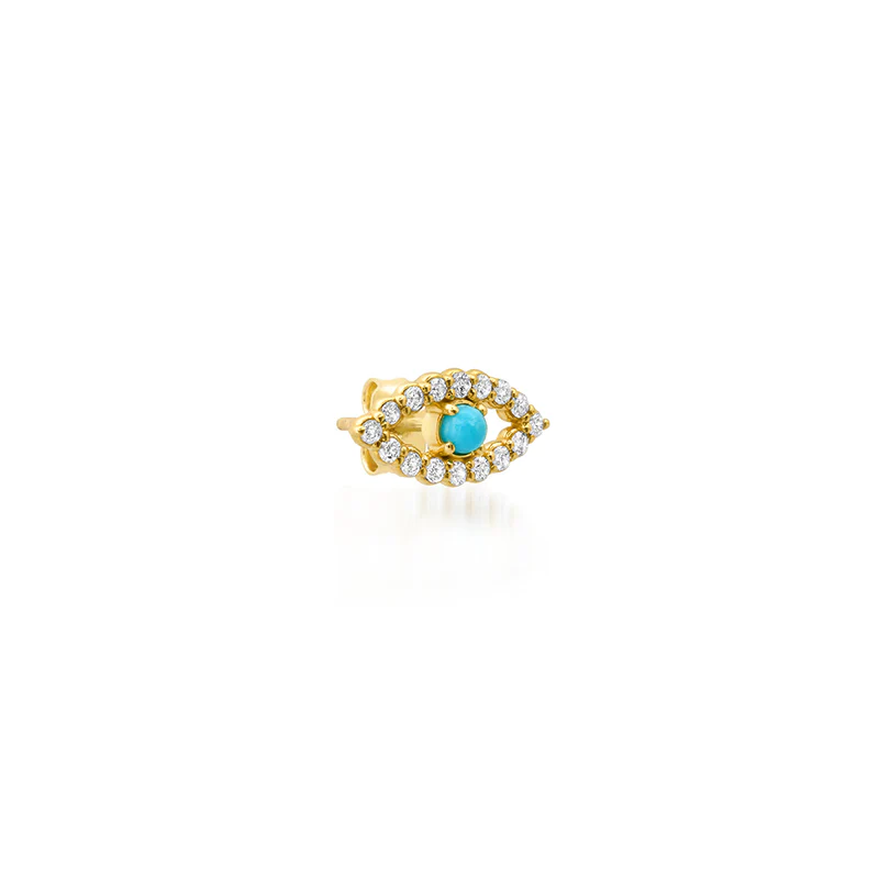 Diamond Mini Open Evil Eye Studs with Turquoise Center - Image 2