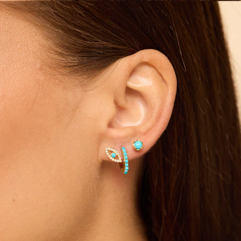 Diamond Mini Open Evil Eye Studs with Turquoise Center - Image 4