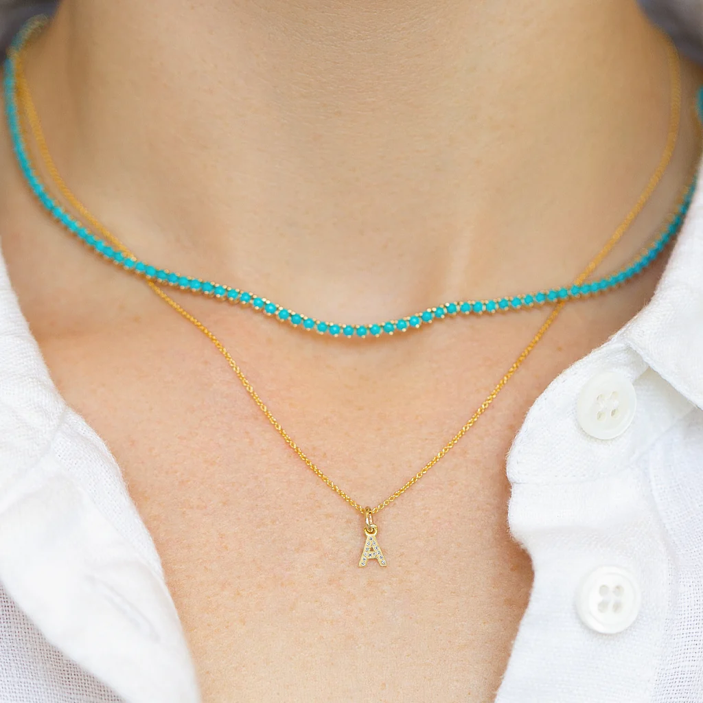 Diamond Mini Uppercase Letter Necklace - Image 2