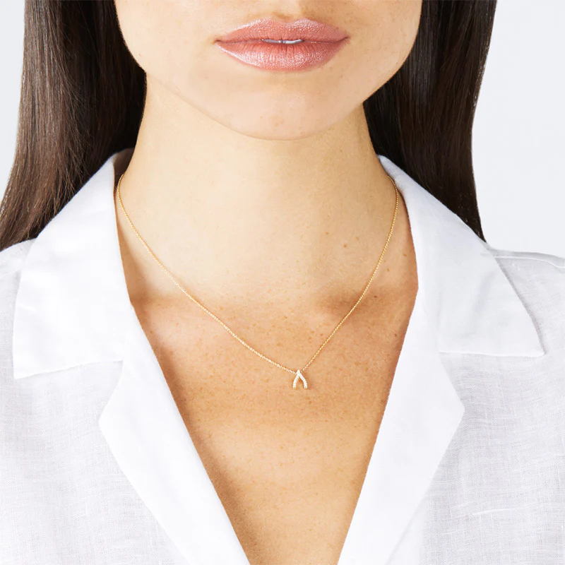 Diamond Mini Wishbone Necklace - Image 3