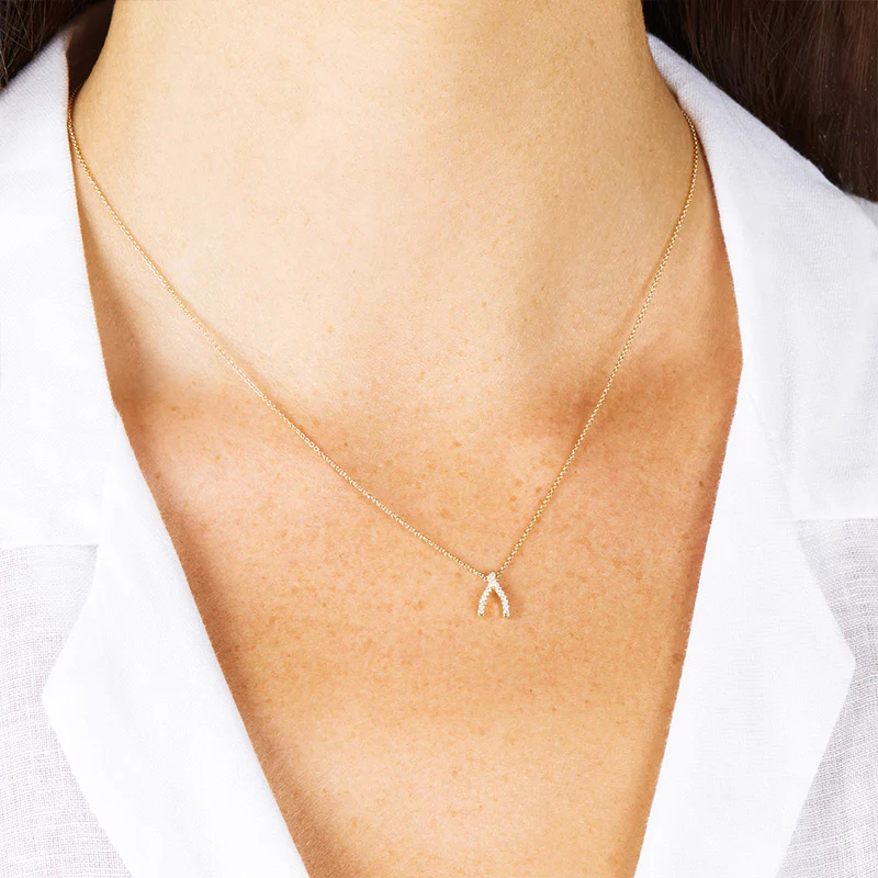 Diamond Mini Wishbone Necklace - Image 4