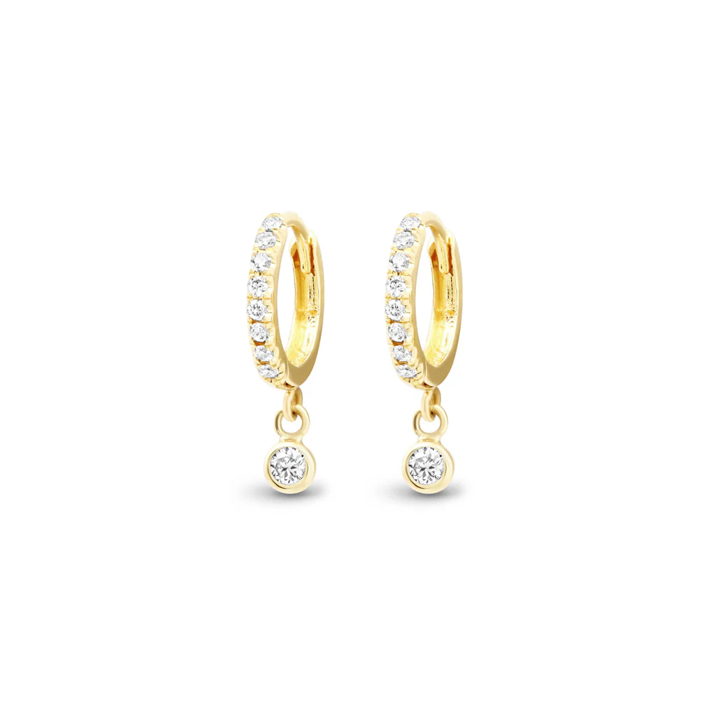 Diamond Pavé Huggies with Diamond Bezel Drop