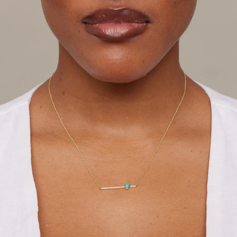 Diamond Stick Necklace with Heart Cut Turquoise Accent - Image 4
