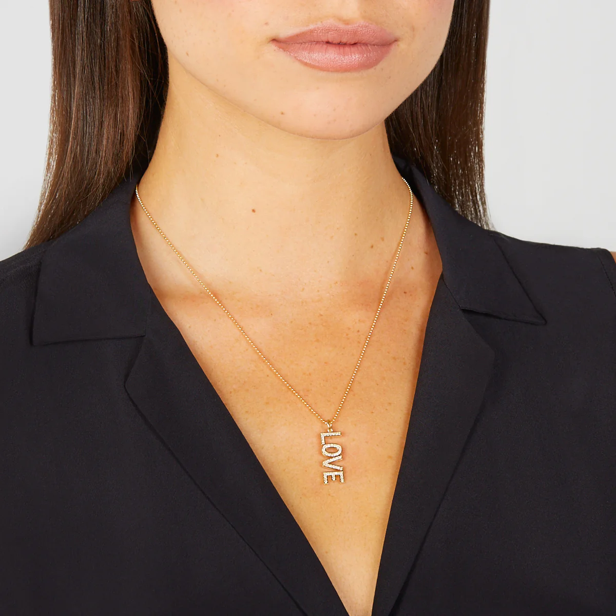Diamond Uppercase Love Pendant Necklace - Image 4