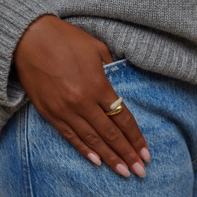 Large Double Dome Ring with Diamond Pave Accent - Image 5