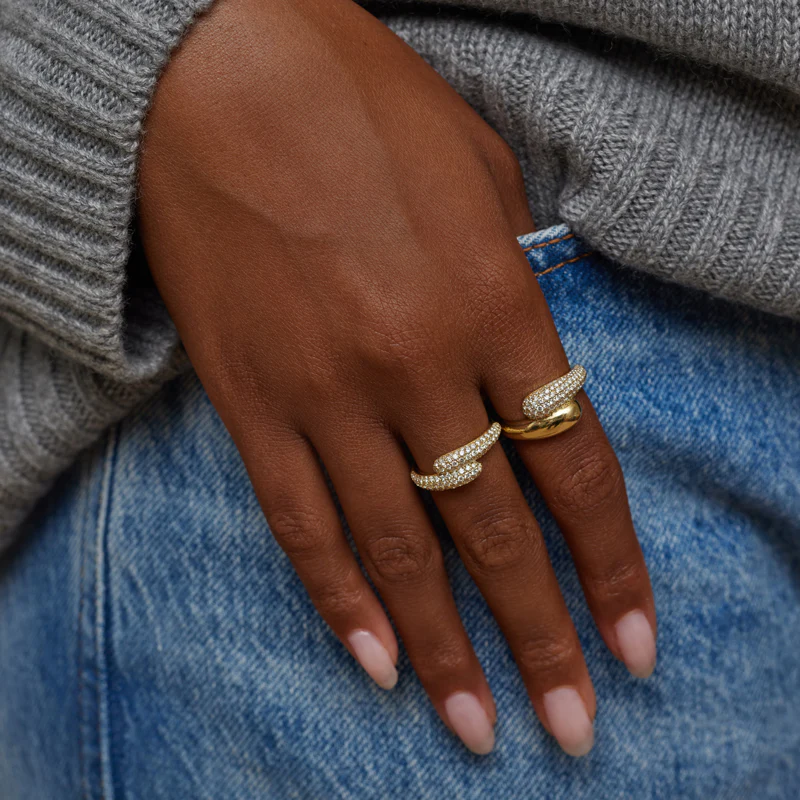 Large Double Dome Ring with Diamond Pave Accent - Image 6