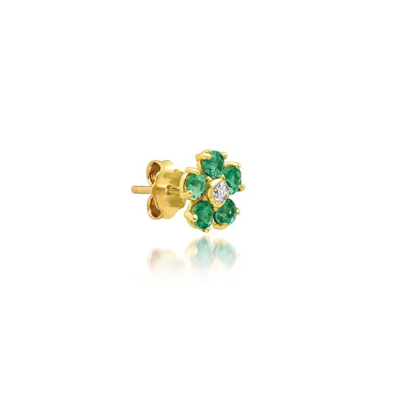 Emerald Flower Studs with Diamond Center - Image 2
