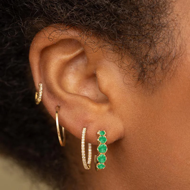 Small Graduated Emerald Hoops - Image 4
