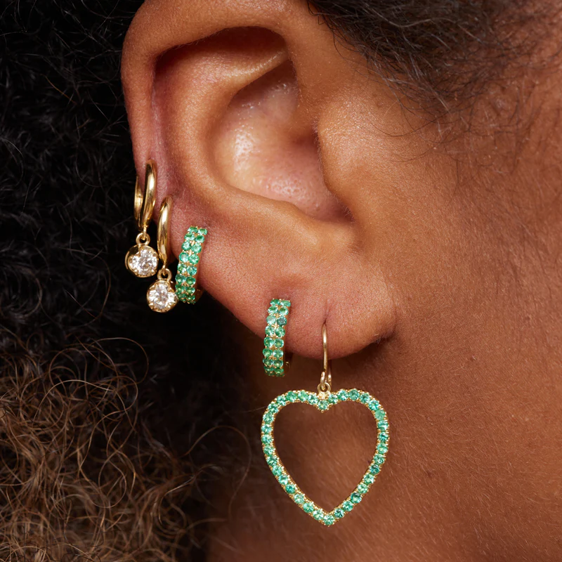 Large Emerald Open Heart Drop Earrings - Image 4