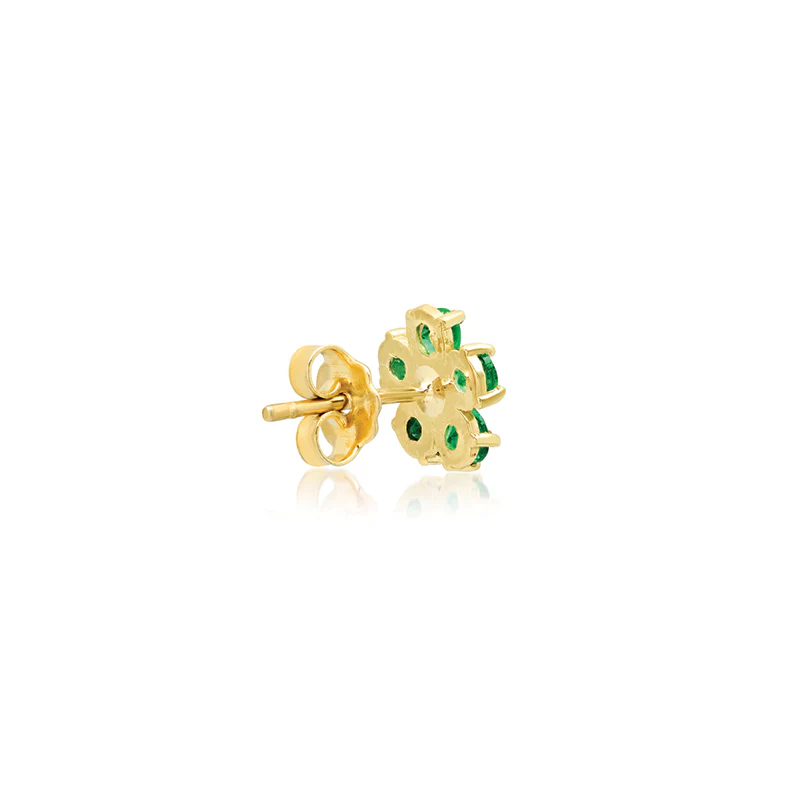 Large Emerald Flower Studs with Diamond Center - Image 3