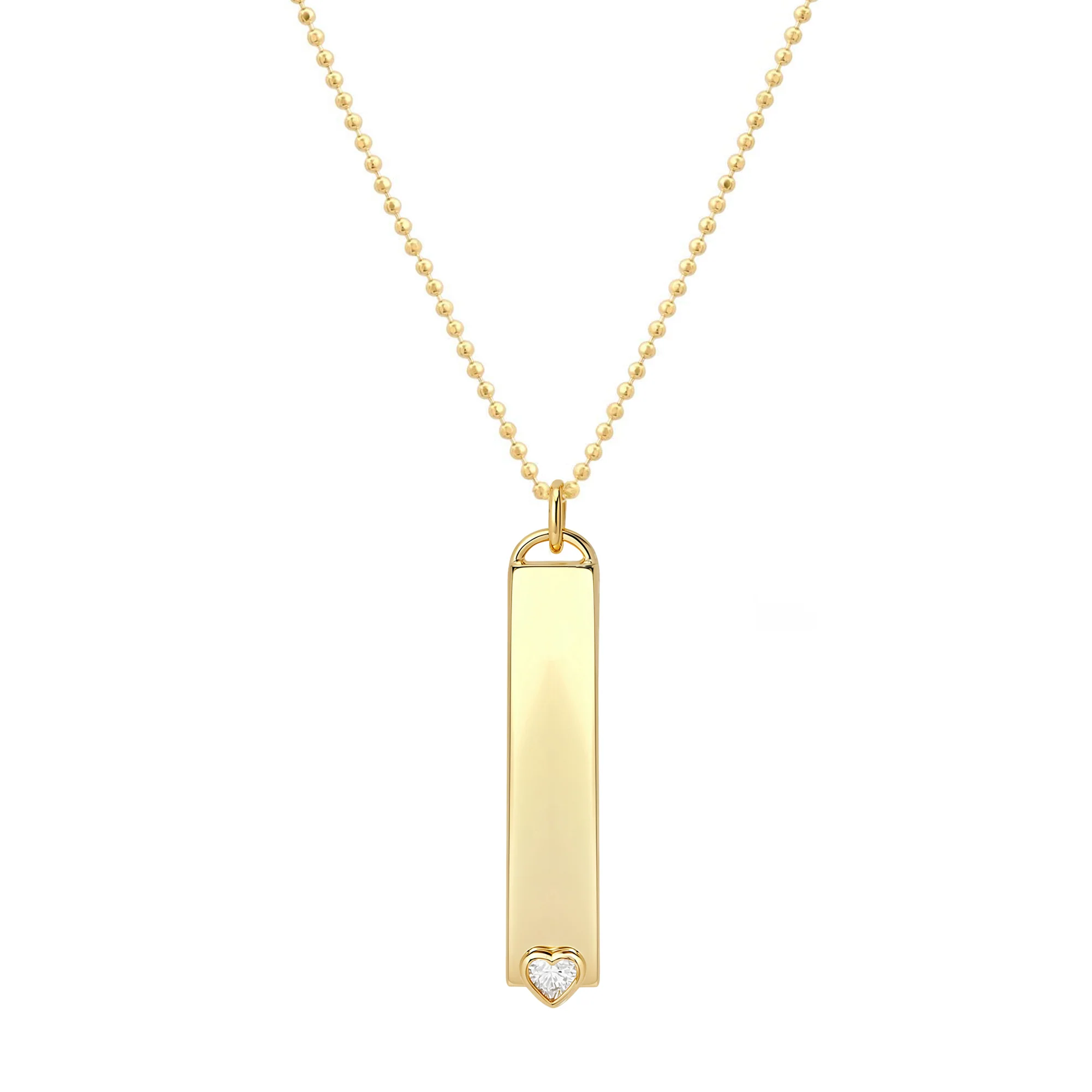 Vertical Engravable Nameplate Pendant with Diamond Heart