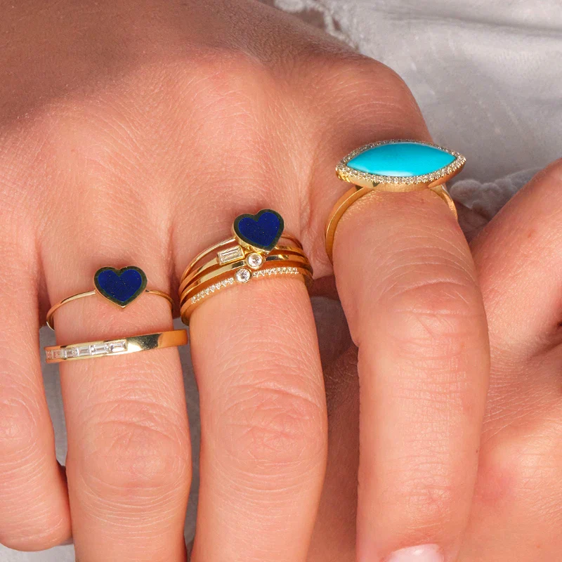 Extra Small Lapis Inlay Heart Ring - Image 3
