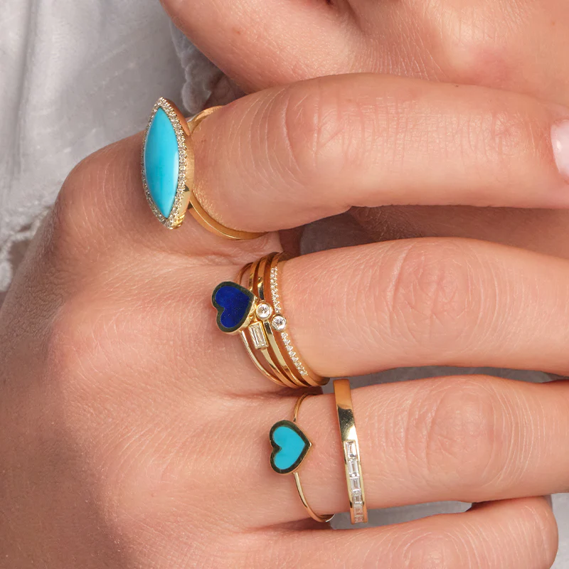 Extra Small Lapis Inlay Heart Ring - Image 4