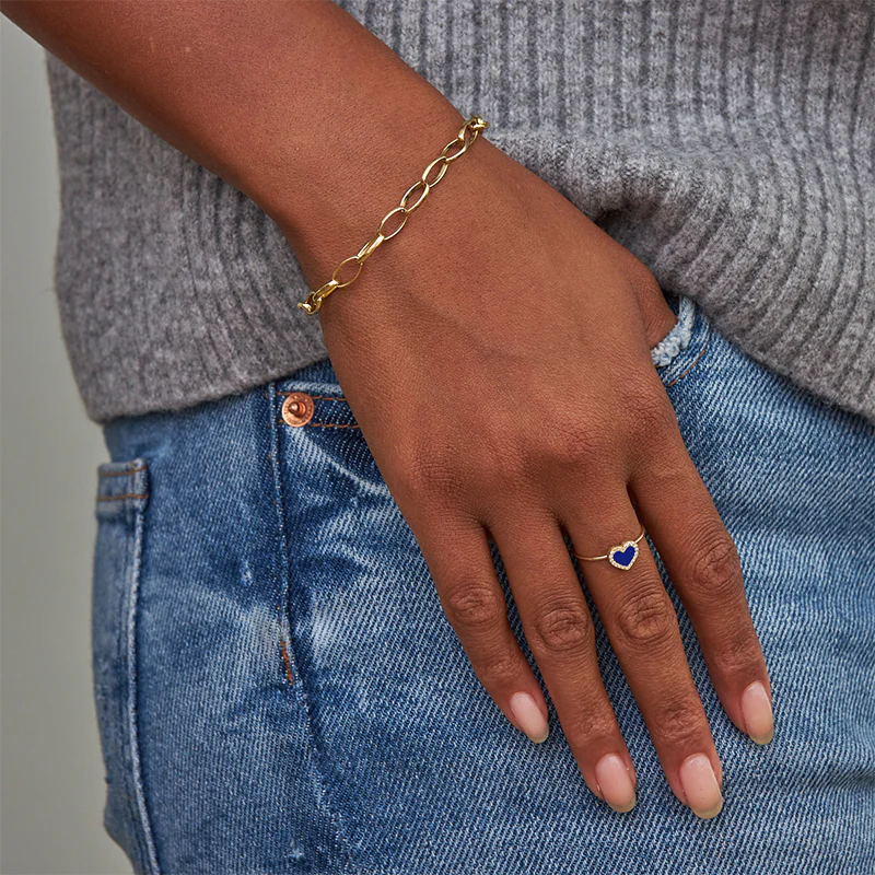 Extra Small Lapis Inlay Heart Ring with Diamonds - Image 2