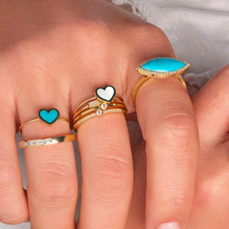 Extra Small Mother of Pearl Inlay Heart Ring - Image 3
