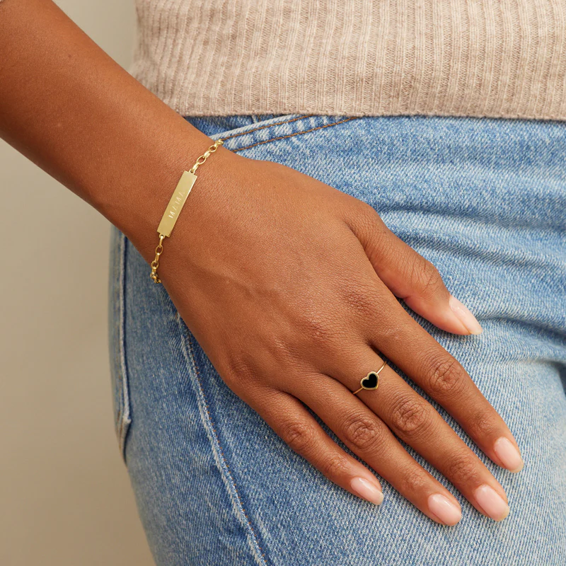 Extra Small Onyx Inlay Heart Ring - Image 2