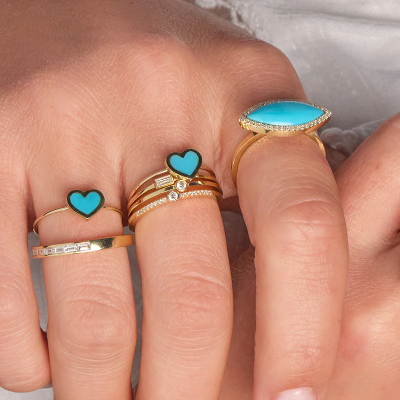 Extra Small Turquoise Inlay Heart Ring - Image 3