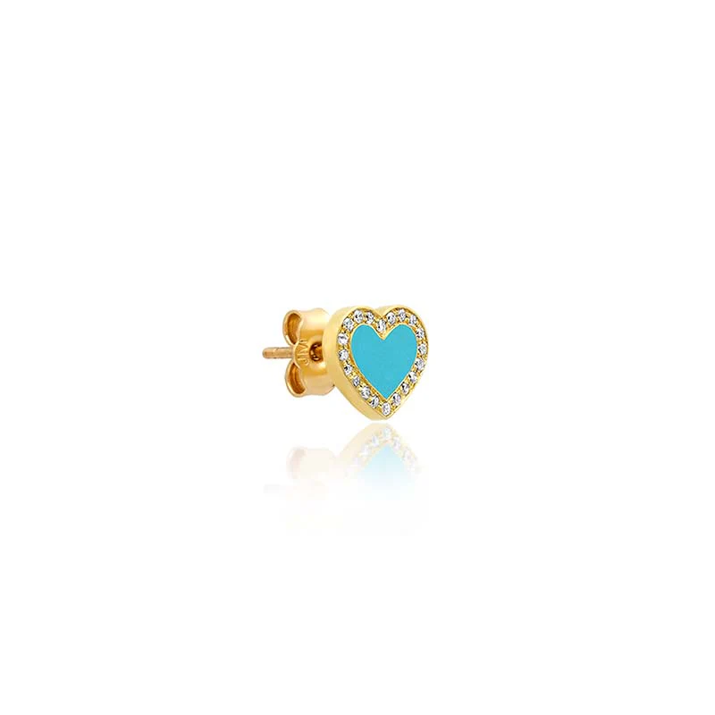 Turquoise Inlay Heart Studs with Diamonds - Image 2