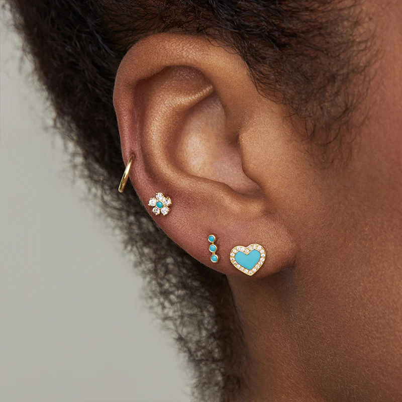 Turquoise Inlay Heart Studs with Diamonds - Image 4