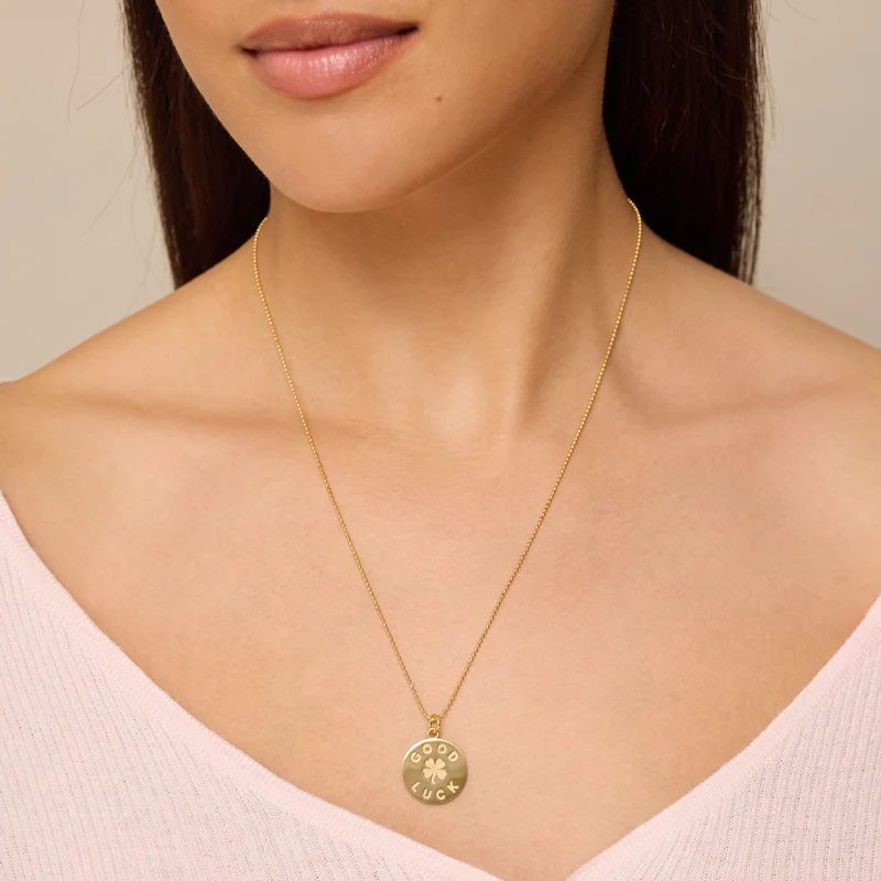 Good Luck & Clover Sentiment Pendant Necklace - Image 3