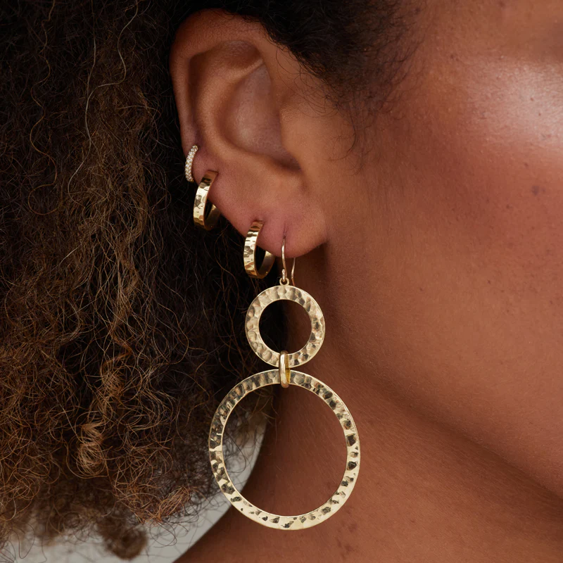 Graduated Hammered Open Circle Drop Earrings - Image 4