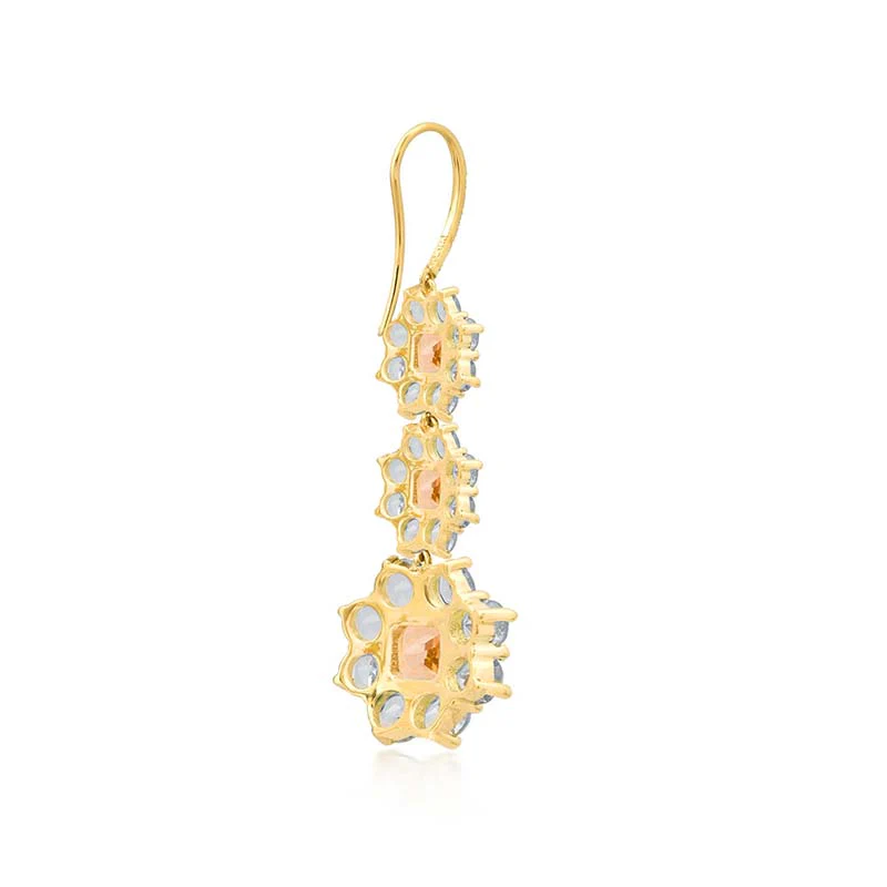 Graduated Statement Aquamarine and Morganite Flower Earrings - Image 3