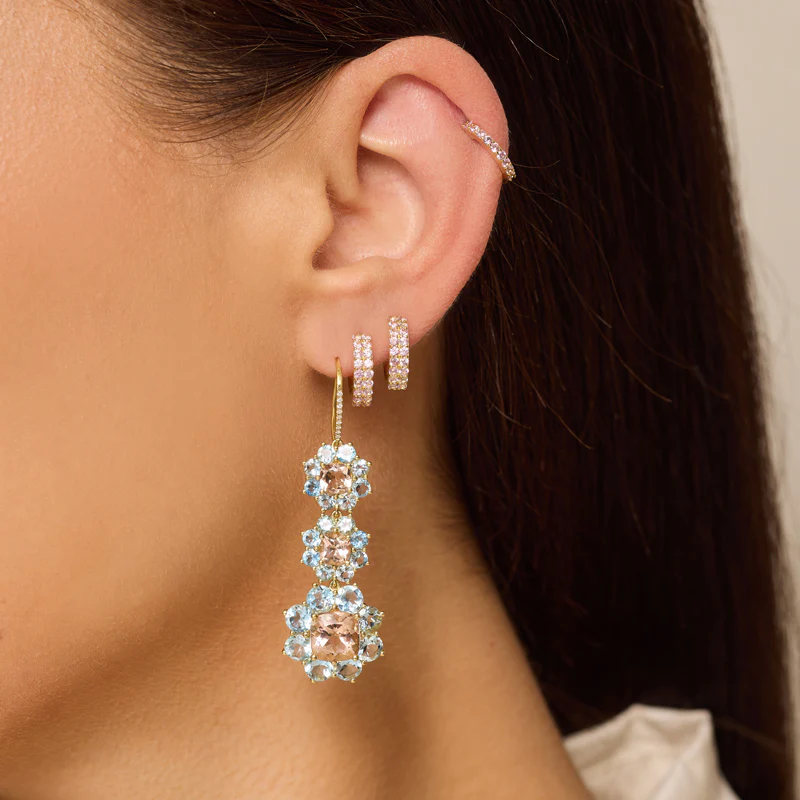 Graduated Statement Aquamarine and Morganite Flower Earrings - Image 4