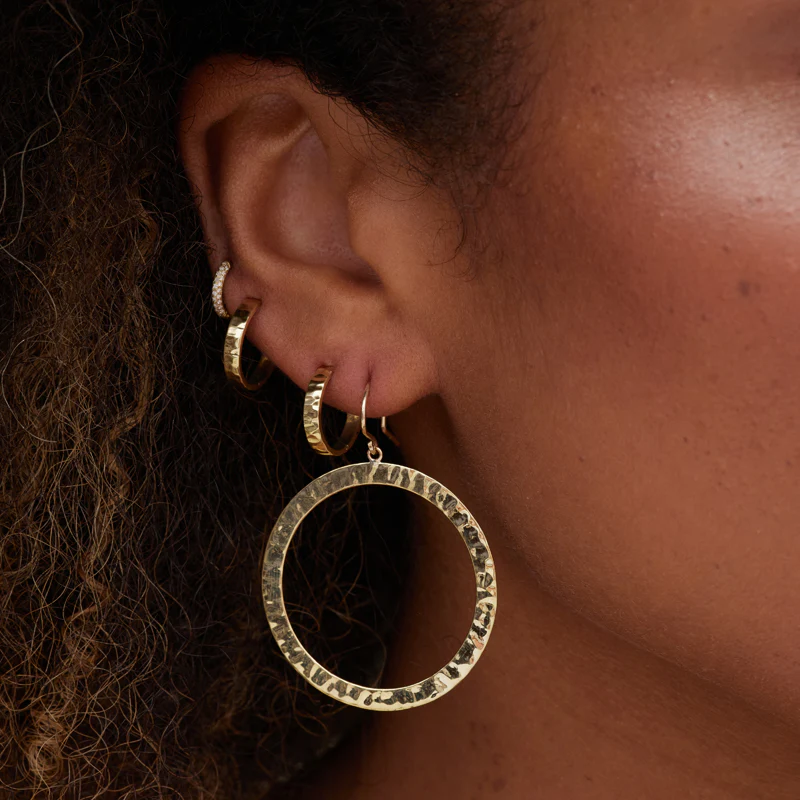 Large Hammered Open Circle Drop Earrings - Image 4