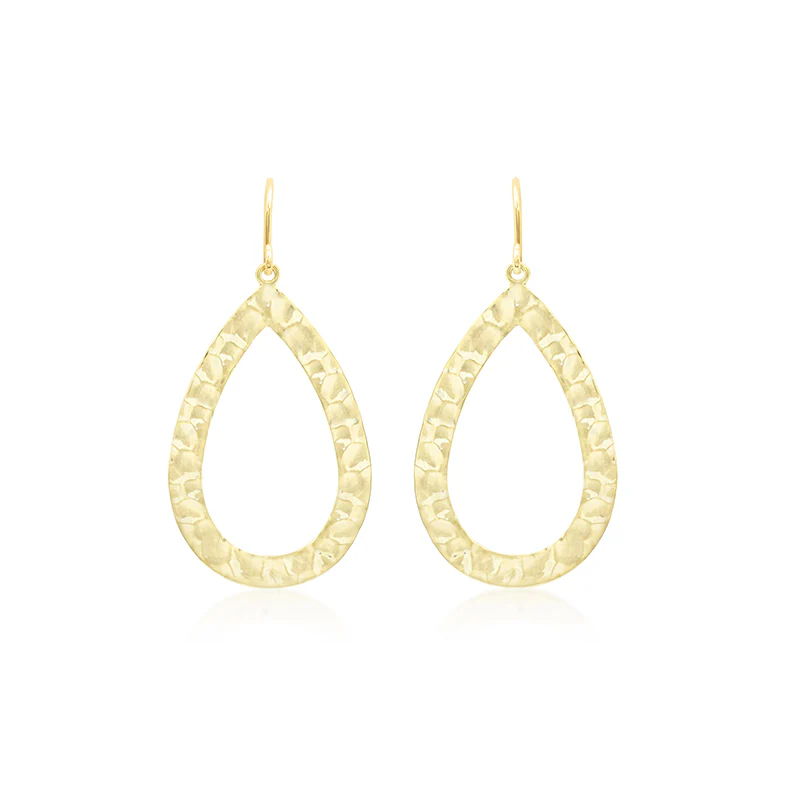 Thin Hammered Open Teardrop Earrings