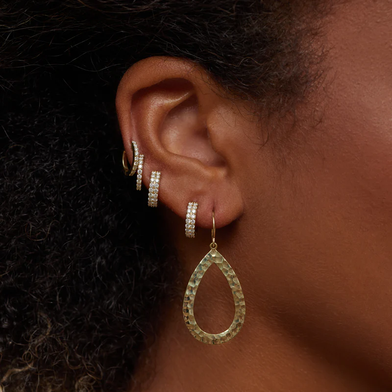 Thin Hammered Open Teardrop Earrings - Image 4