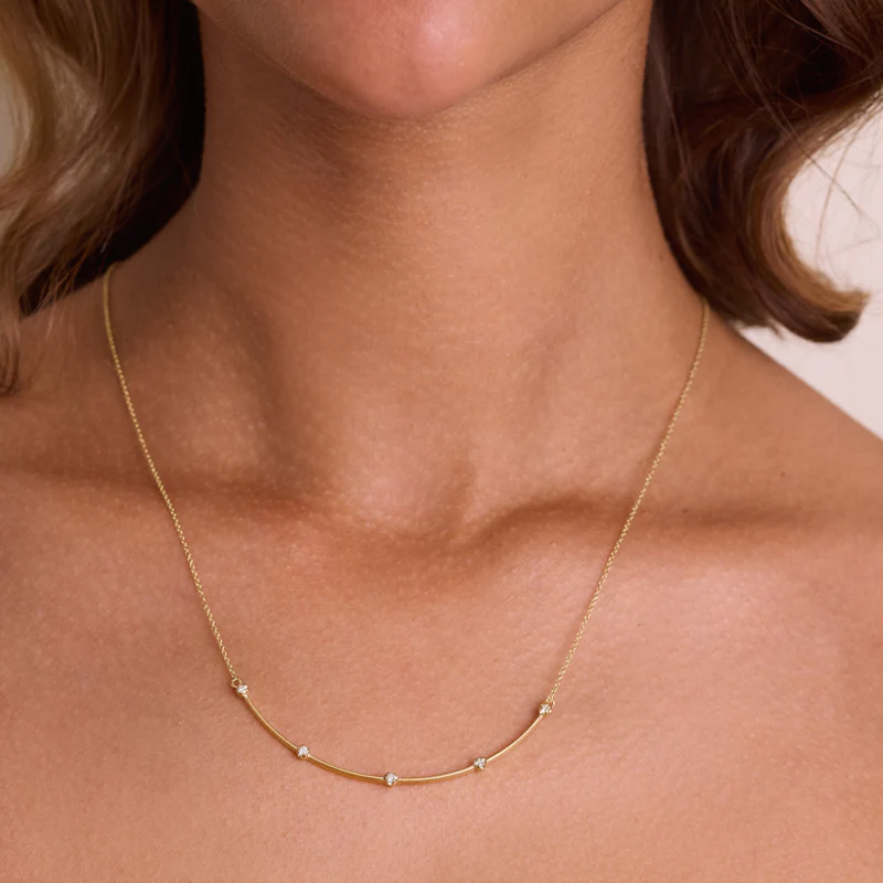 Illusion Set Diamond Long Curved Stick Necklace - Image 3