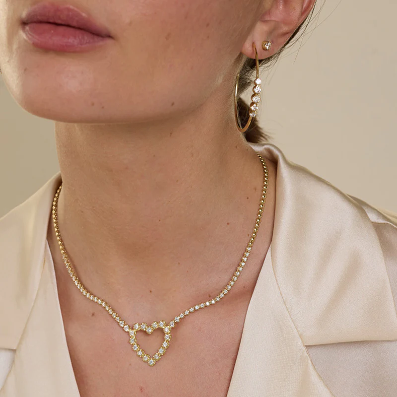Illusion Set Diamond Tennis Necklace with Large Diamond Open Heart - Image 5
