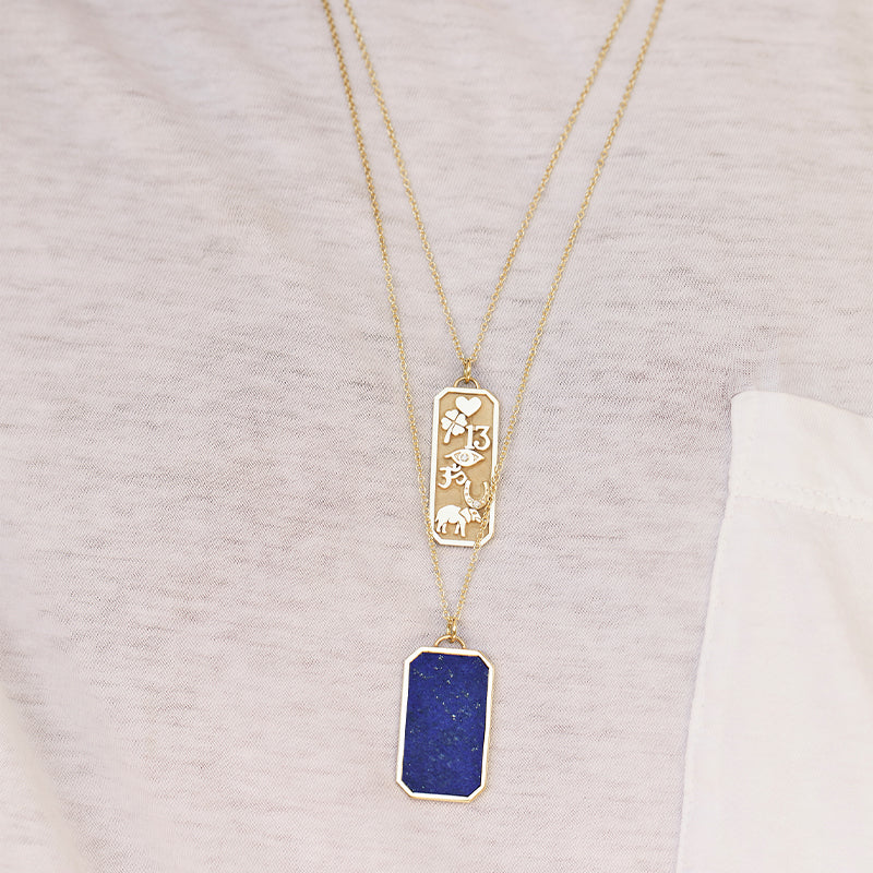 Lapis Inlay Tag Pendant Necklace - Image 3