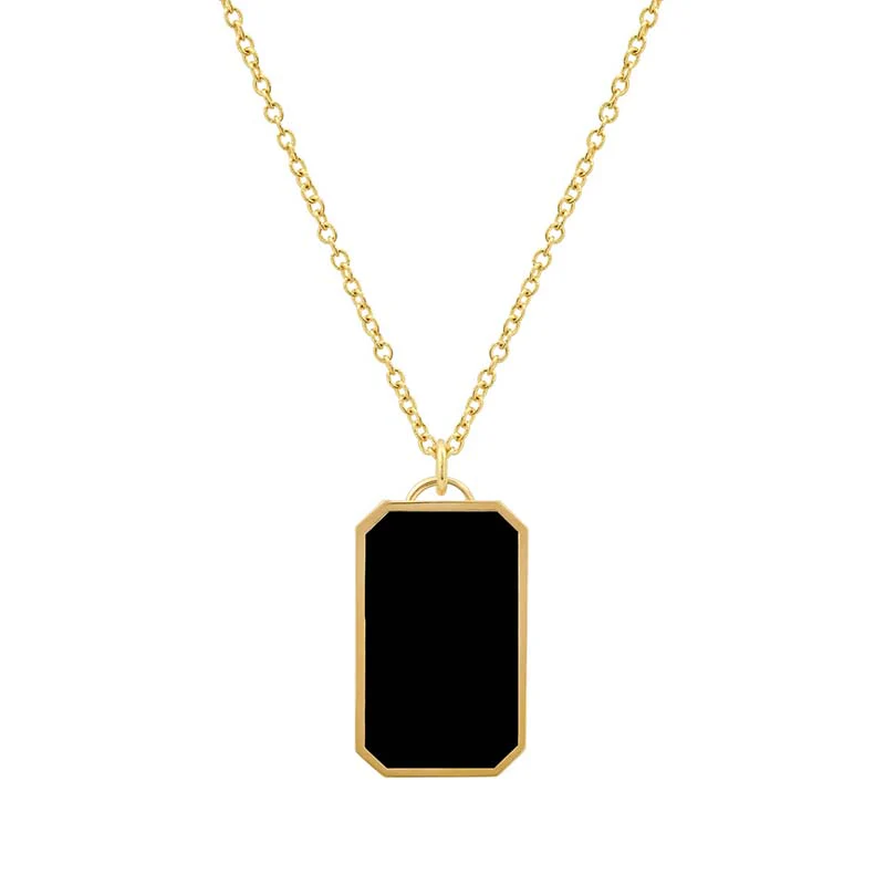 Onyx Inlay Tag Pendant Necklace