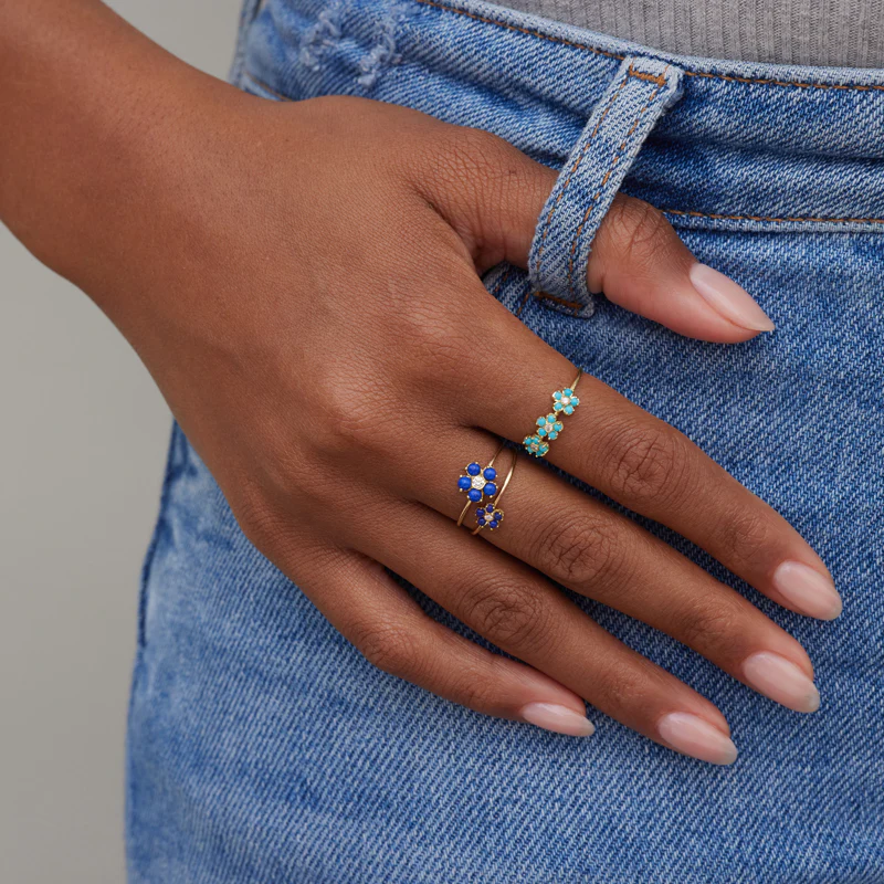 Lapis Flower Ring with Diamond Center - Image 2
