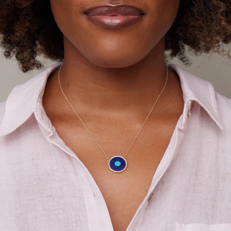 Lapis Inlay Evil Eye Necklace with Diamonds - Image 4