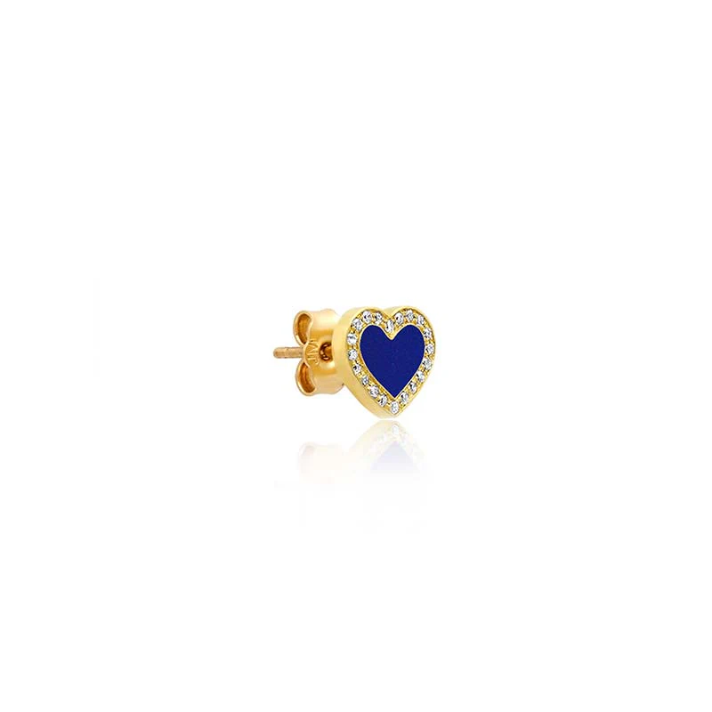Lapis Inlay Heart Studs with Diamonds - Image 2