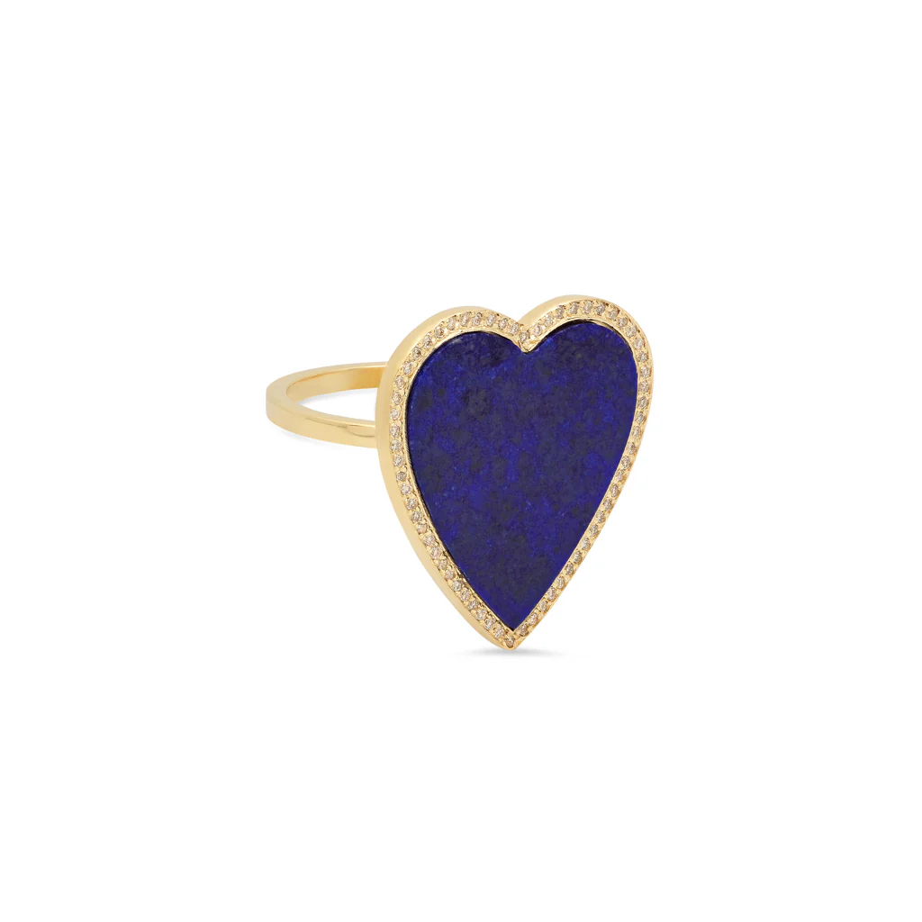 Lapis Inlay Heart Ring with Diamonds - Image 3
